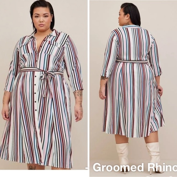 Torrid Multi Striped Stretch Challis Button Front Shirt Dress Size 3 - Picture 1 of 1